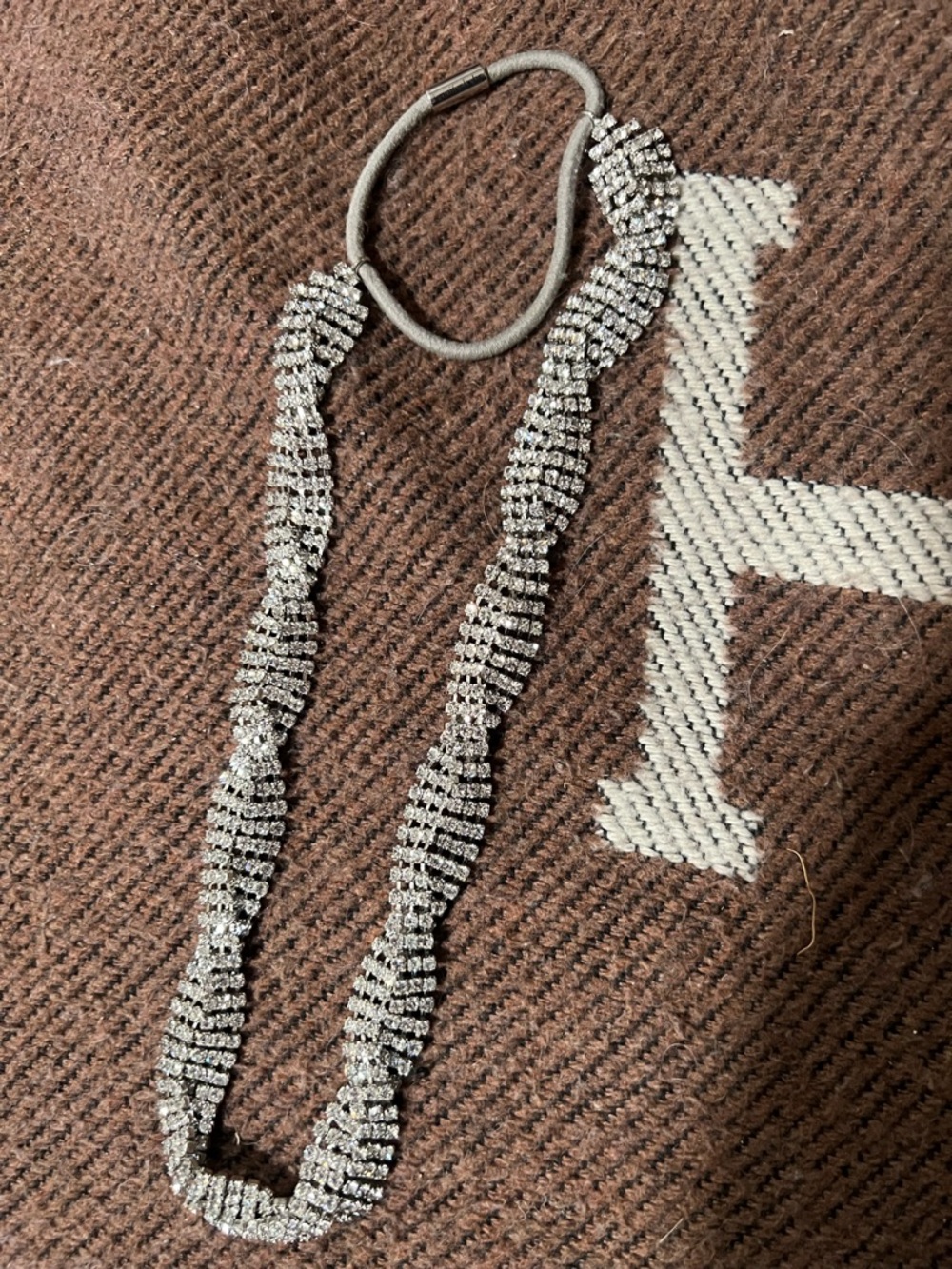Jennifer Behr Silver Crystal Stretch Hair Tie Necklace